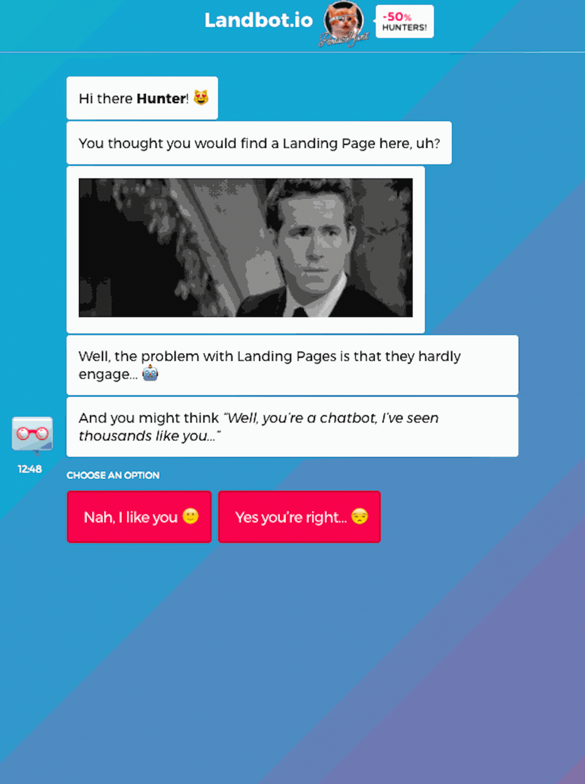 Landing page asking for engagement