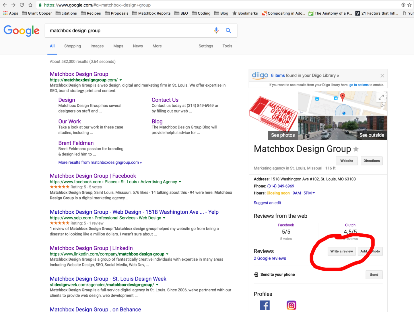 Write A Google Review | Matchbox Design Group | St. Louis, MO Write A Review On Google Button