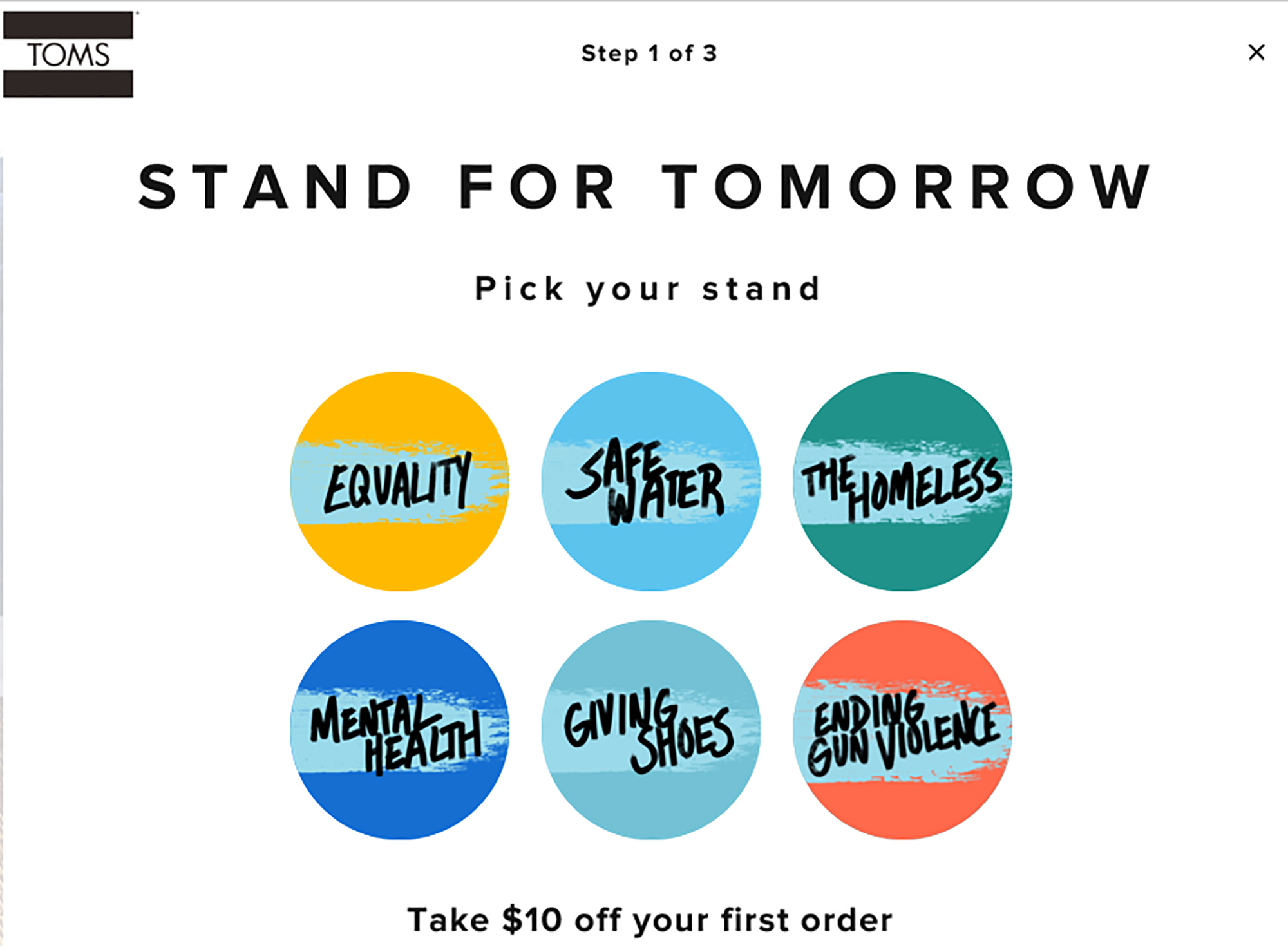 User Generated Content Can Be Combined With Organizational Content For Greater Impact | Matchbox Design Group | St. Louis, MO What a user sees on Toms Shoes website when they decide what cause to donate to.