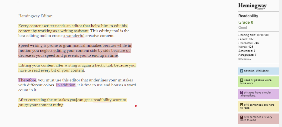Hemingway Editor | Content Editing | Matchbox Design Group Hemingway Editor example screen. Tools To Help You Become A Better Writer.