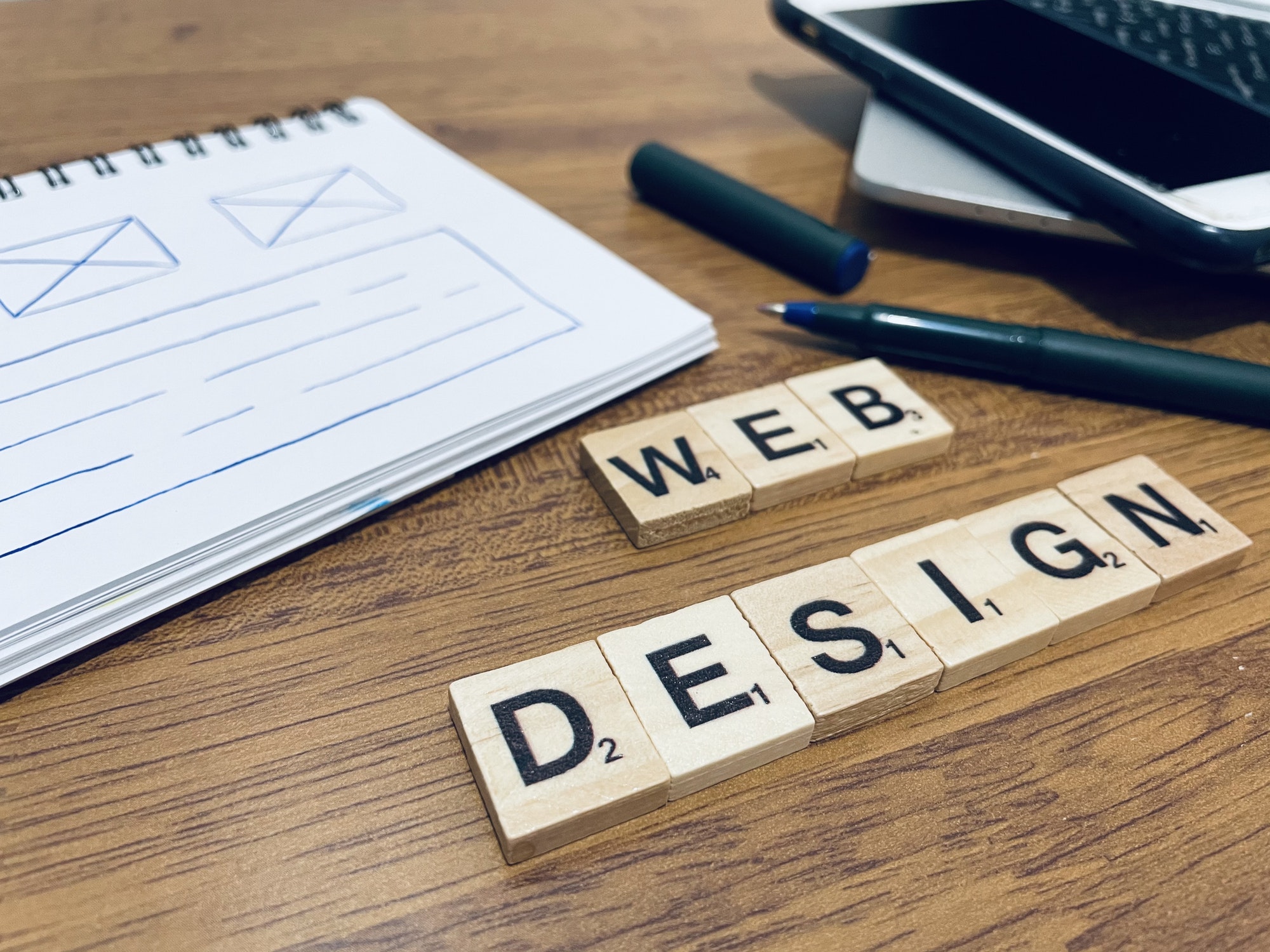 Web design written on scrabble pieces.