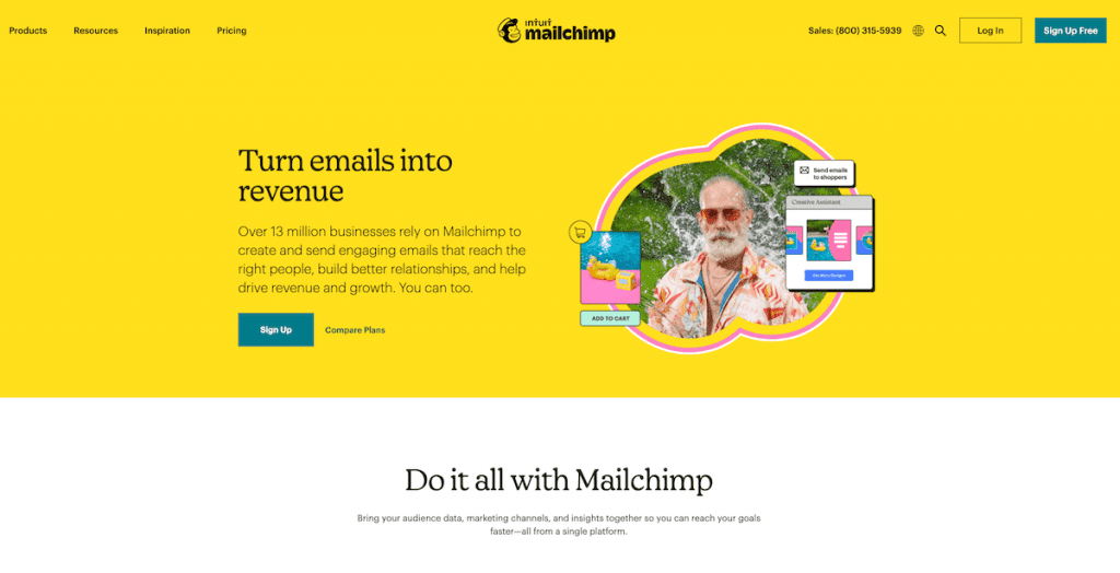 An On Brand Color Story | MailChimp | Matchbox Design Group An On Brand Color Story. Bright yellow MailChimp homepage.