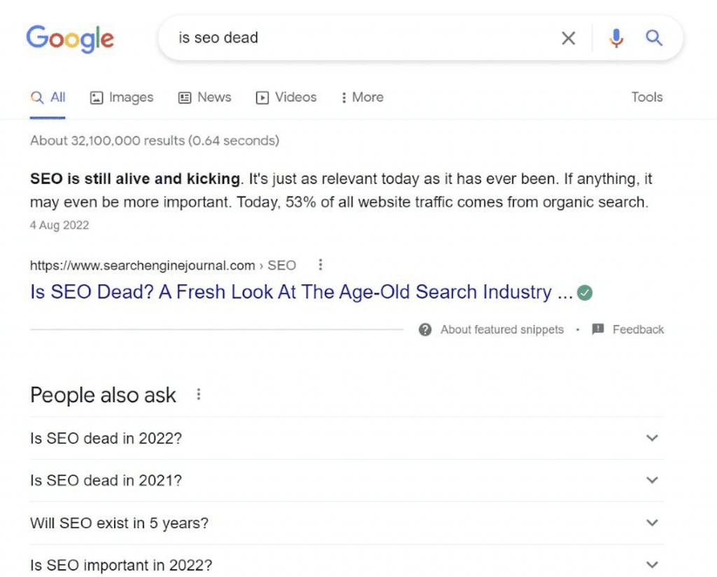 5 Ways To Rank On Google Featured Snippets | Matchbox Design Group Google Search Screen For Is SEO Dead.