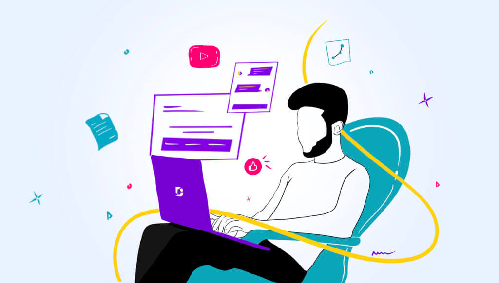 Man Accessing Documentation Software Anytime | Matchbox Design Group | St. Louis, MO Illustration of man accessing information using documentation software on his laptop