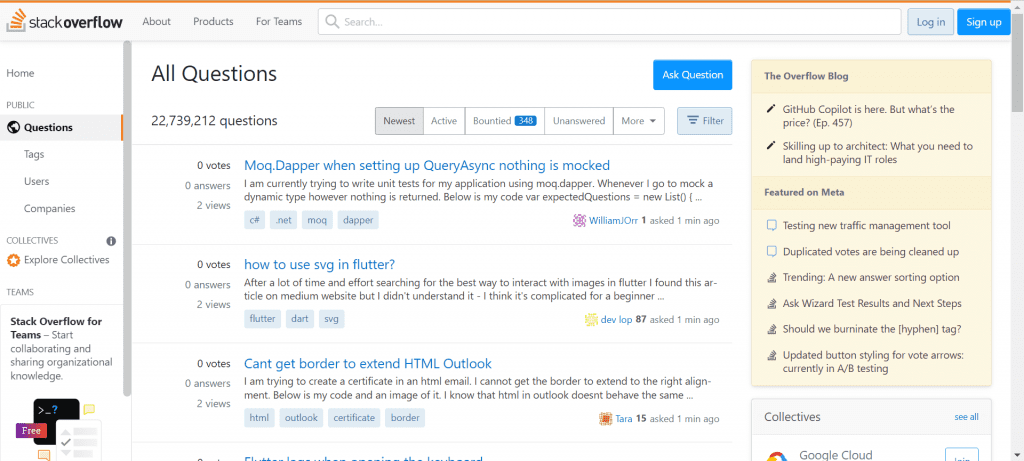 Best Web Developer Communities | Matchbox Design Group | St. Louis, MO Screenshot of StackOverflow Questions page