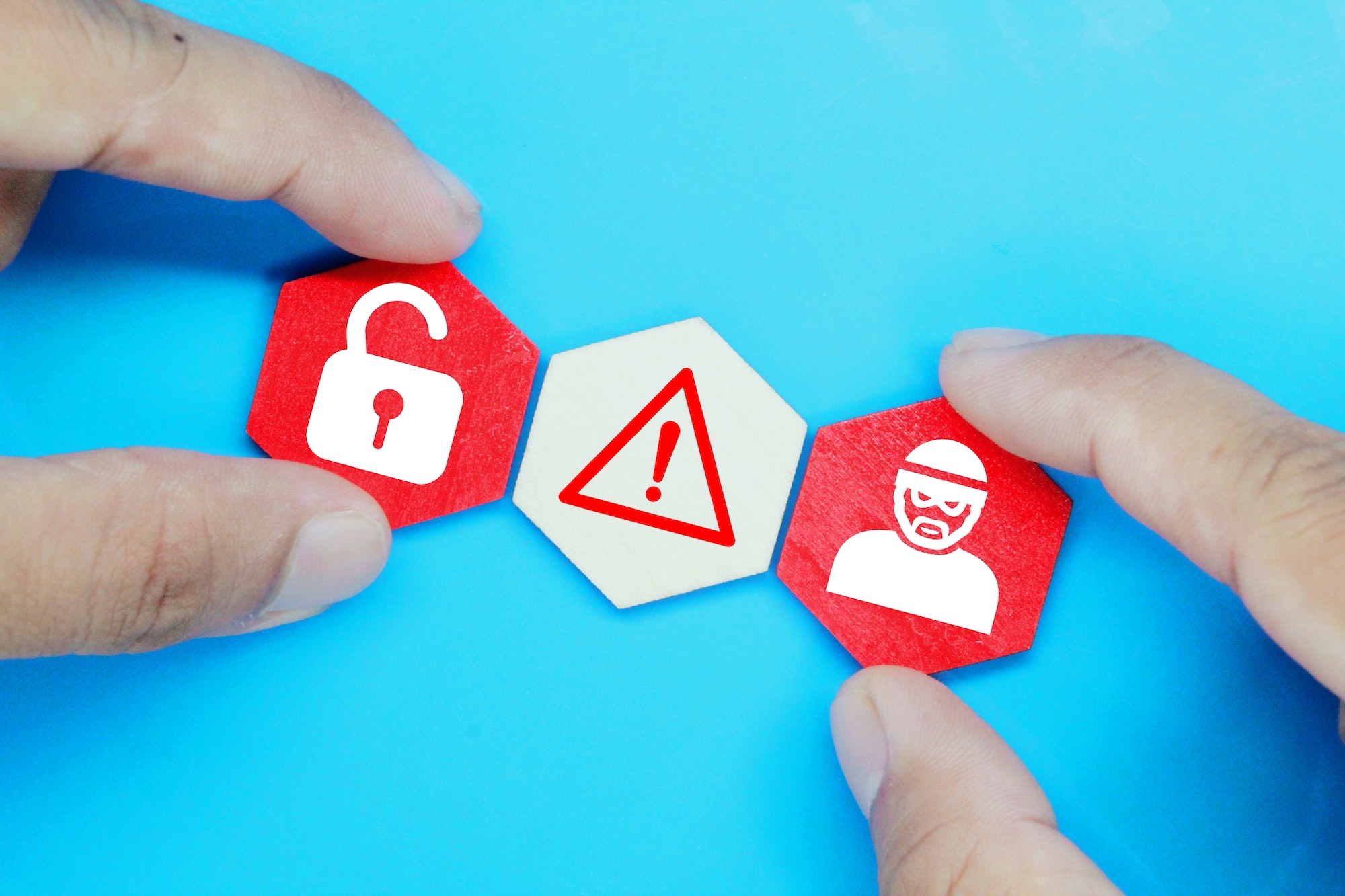hexagons with cybersecurity icons on them.