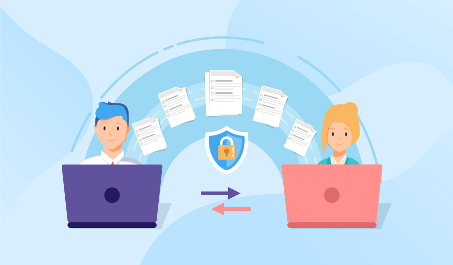 Safely Accessing Private Data Through Documentation Software | Matchbox Design Group | St. Louis, MO Illustration of man and woman collaborating using documentation software