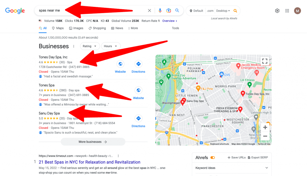 Google My Business profiles showing in the Map Pack because they're optimized for local SEO