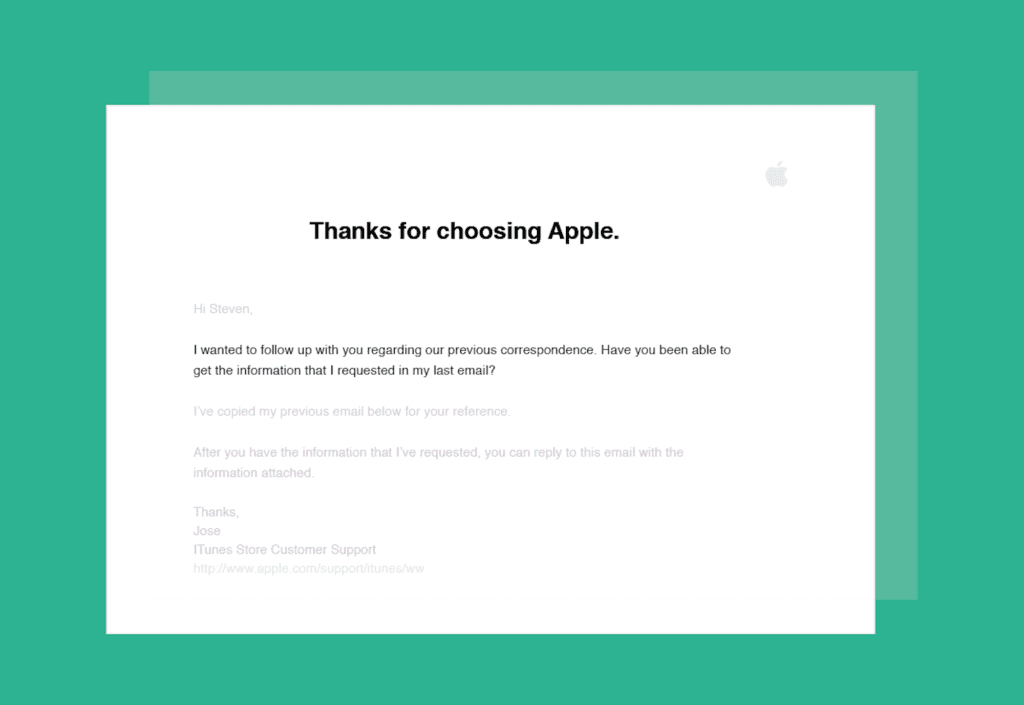 Thanks For Choosing Apple | Matchbox Design Group Apple Showing Customer Experience With Email Marketing.