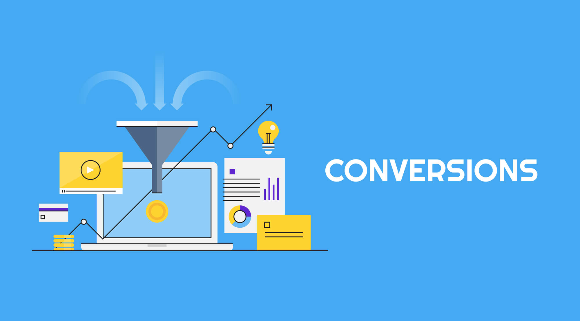 Digital art that represents conversions with the word conversions written next to it.