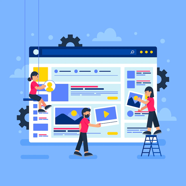 Illustration of people building a website