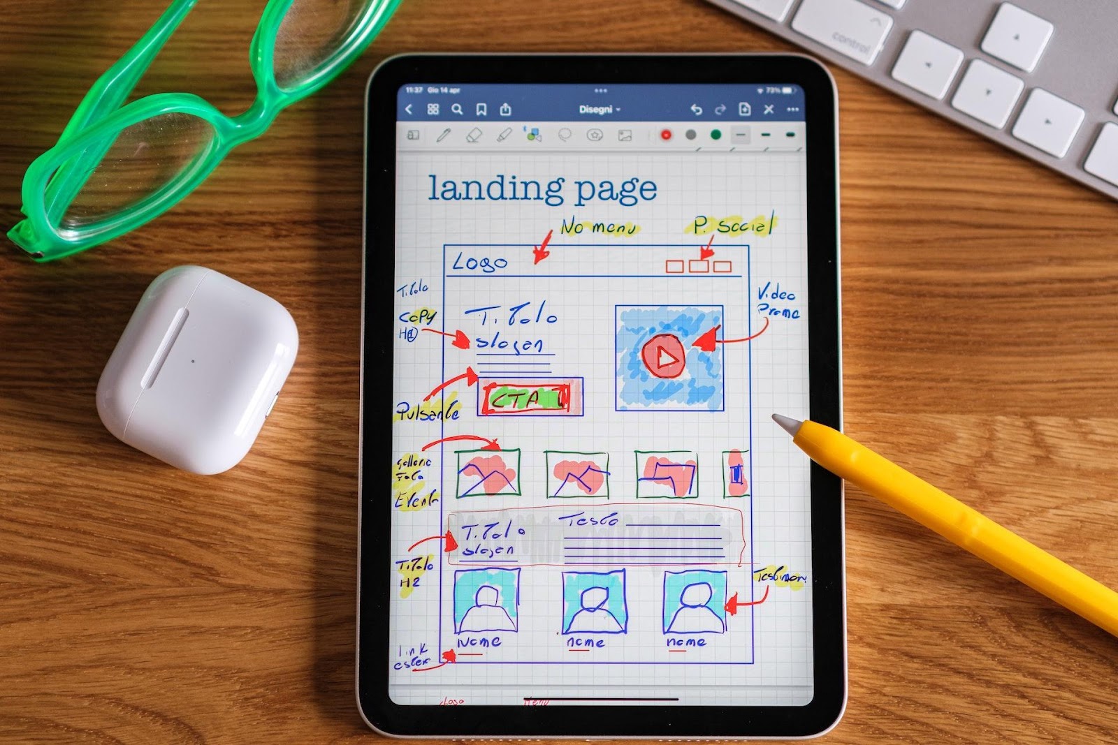 a tablet with website trends on the screen