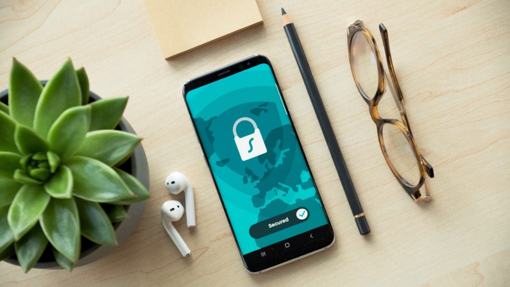 cybersecurity A phone with a cybersecurity app open
