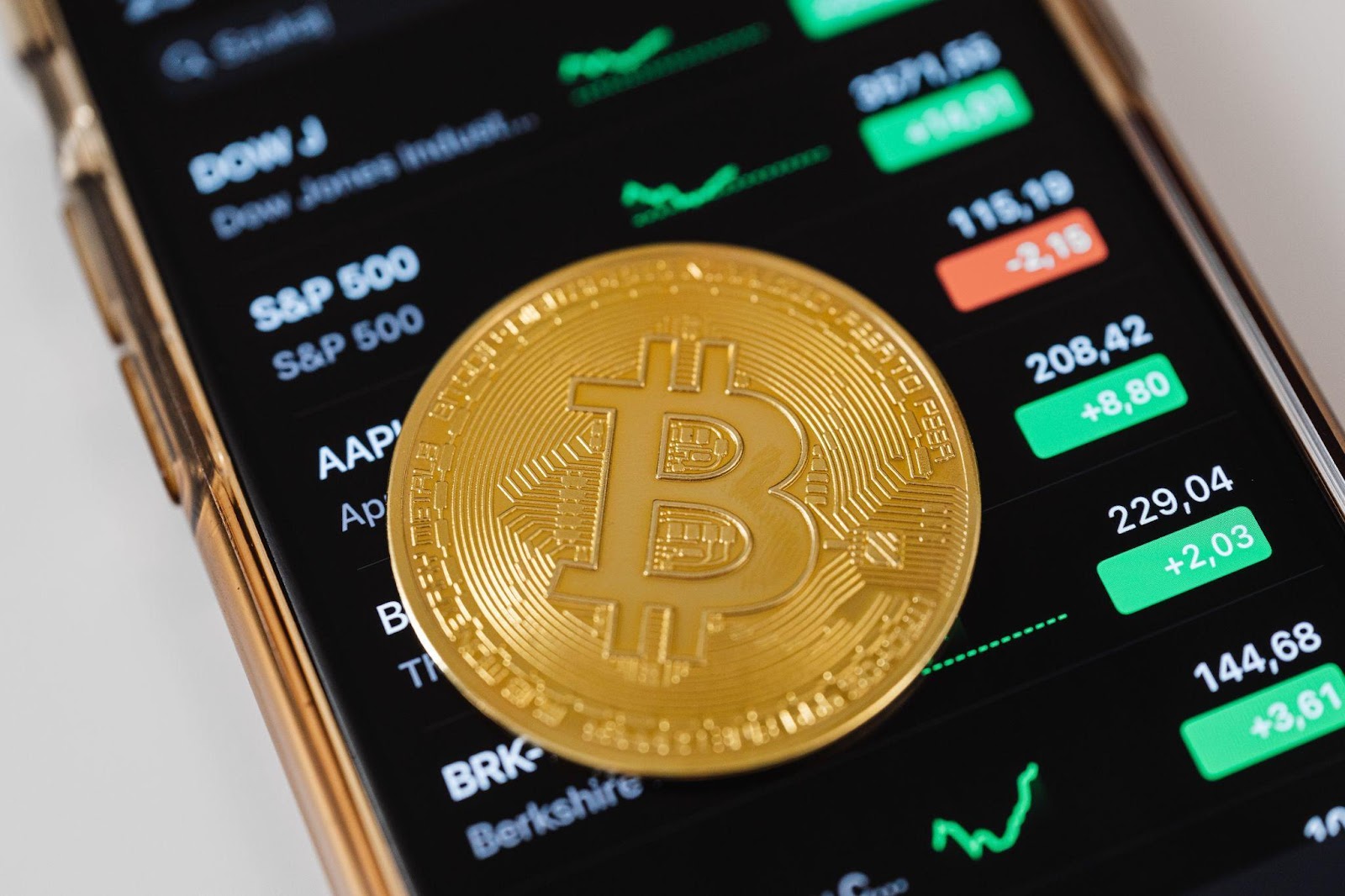 A phone with a bitcoin on it