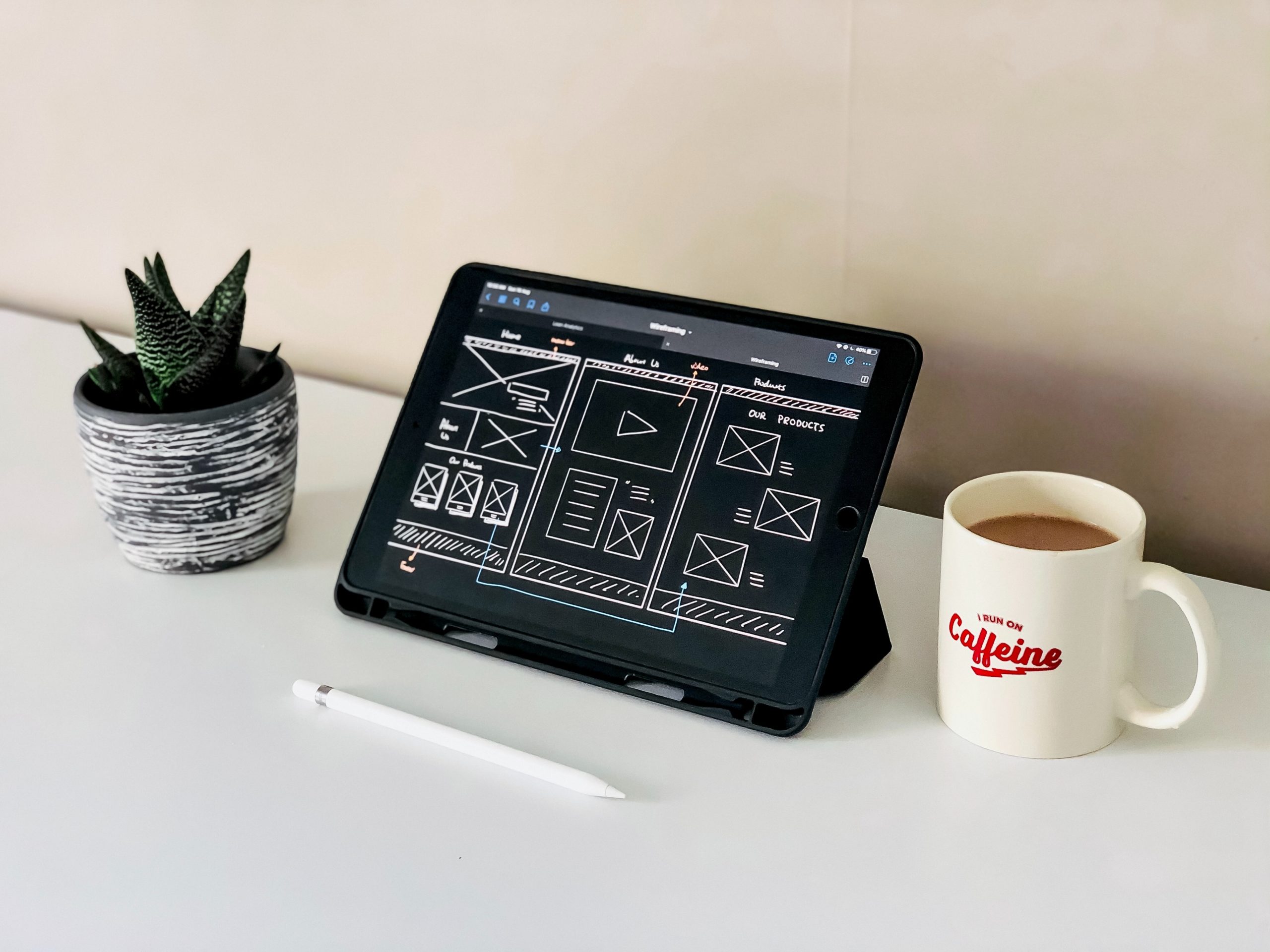 An immersive website being designed on a tablet.