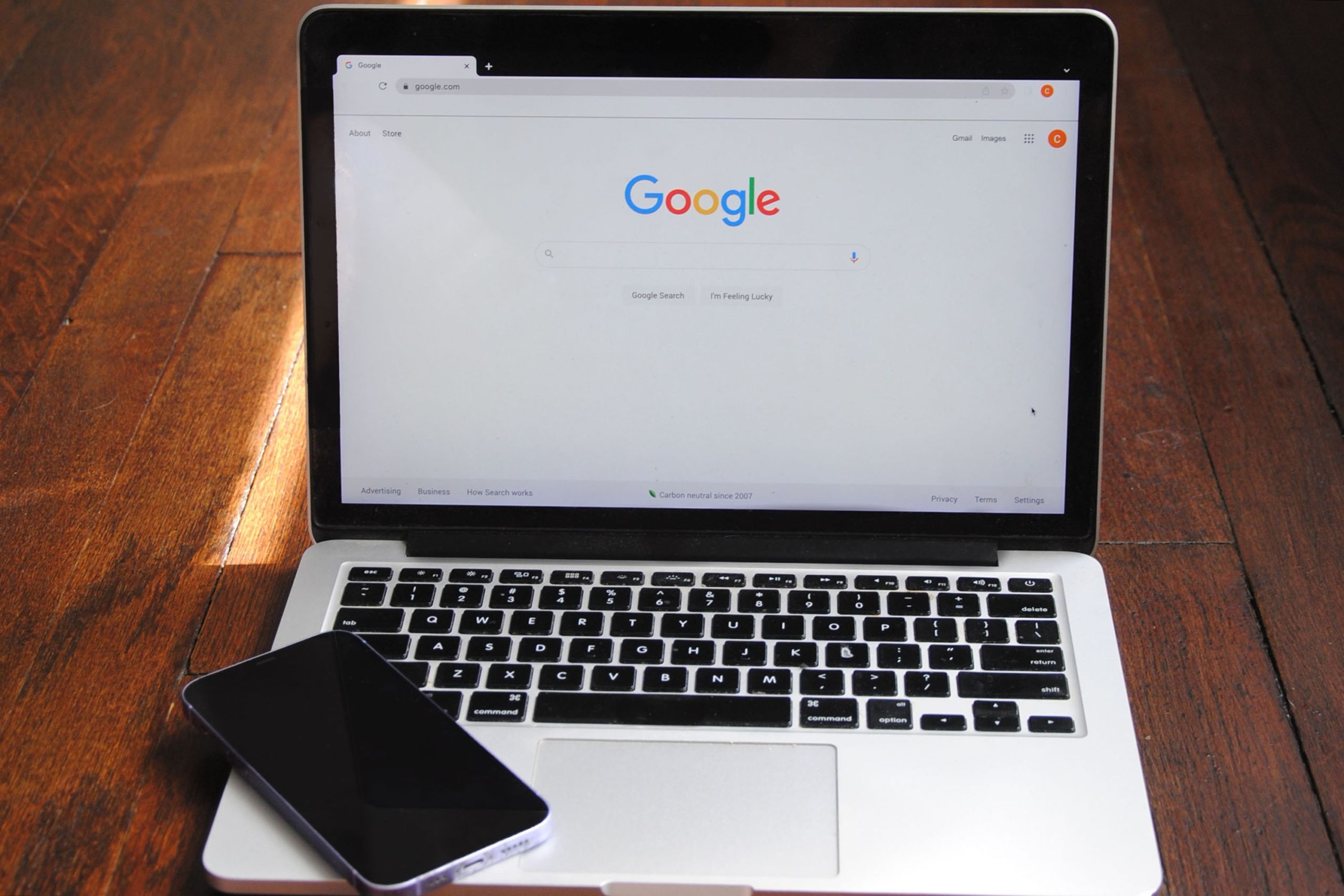 A laptop with Google open
