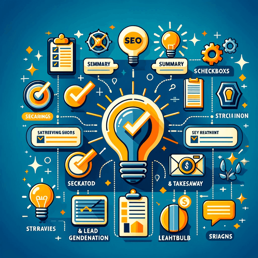 A summary image, like a checklist or key points highlighted, that visually represents the main takeaways from a blog post on SEO and lead generation | Matchbox Design Group The Role Of SEO In Lead Generation.