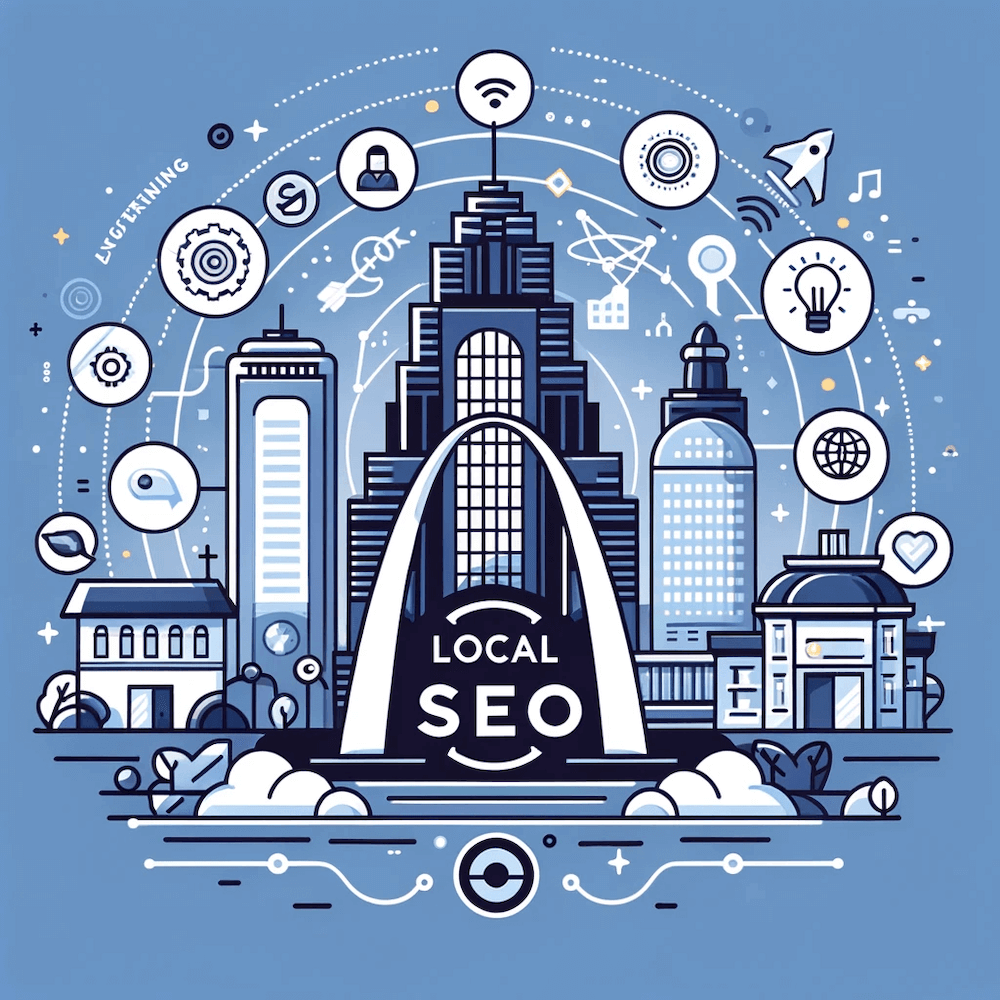An image highlighting the benefits of a local St. Louis SEO company, such as an illustration of the St. Louis skyline intertwined with digital marketing | Matchbox Design Group | St. Louis, MO St. Louis SEO Company - Your Local Advantage