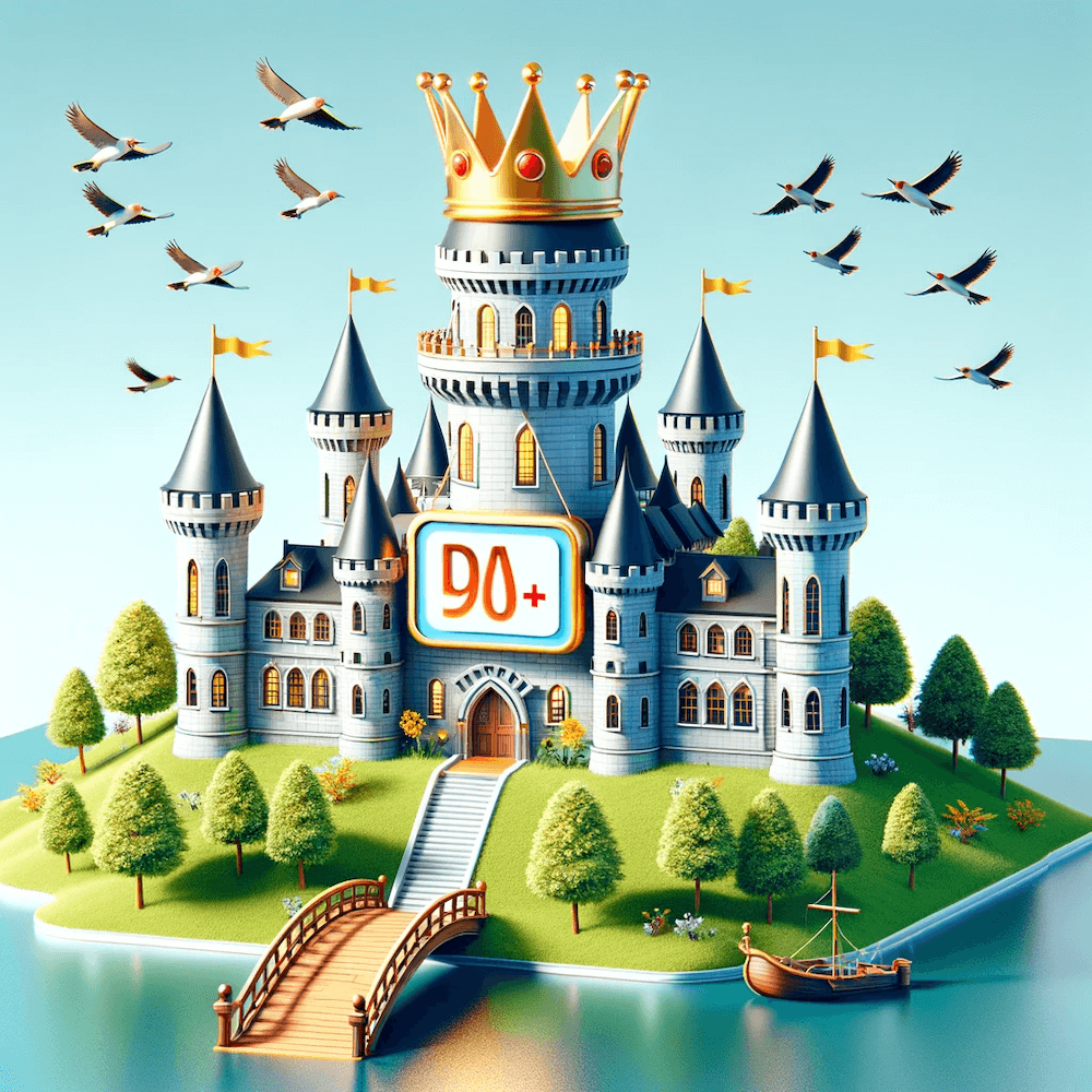 Domain Authority | Matchbox Design Group | St. Louis, MO A castle with the number 90+ on the front representing domain authority. Technical Optimizations.