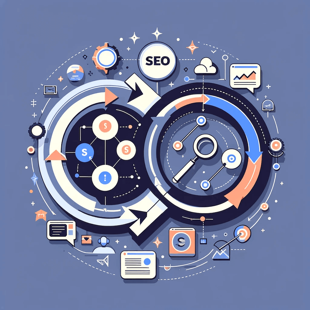 Graphic illustrating the intersection of SEO and lead generation, possibly with arrows or a Venn diagram. The image should depict how SEO strategies connect - Matchbox Design Grup Key Metrics And Their Importance