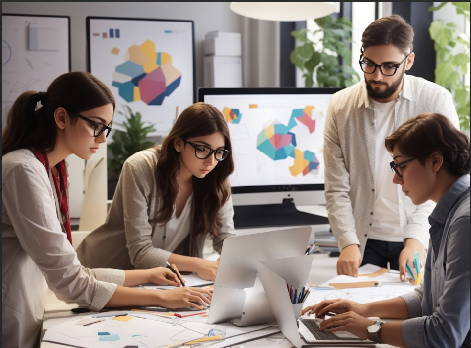 A group of people working on project management