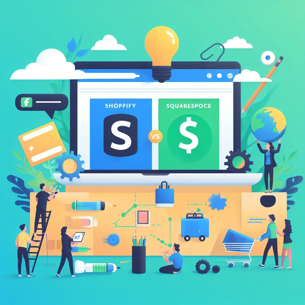 A graphic comparing shopify and squarespace