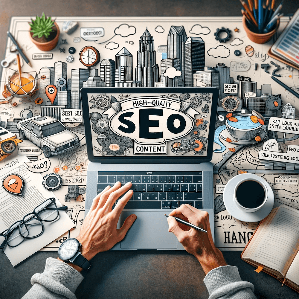 High-Quality SEO | Matchbox Design Group On-Page SEO. SEO and high-quality content on a computer screen.