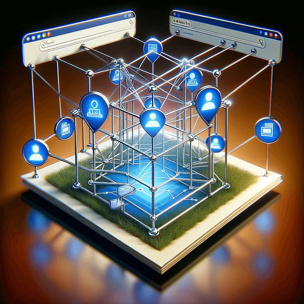 Internal And External Linking | Backlinks | Matchbox Design Group Internal linking represented by lines connected to users or other websites.