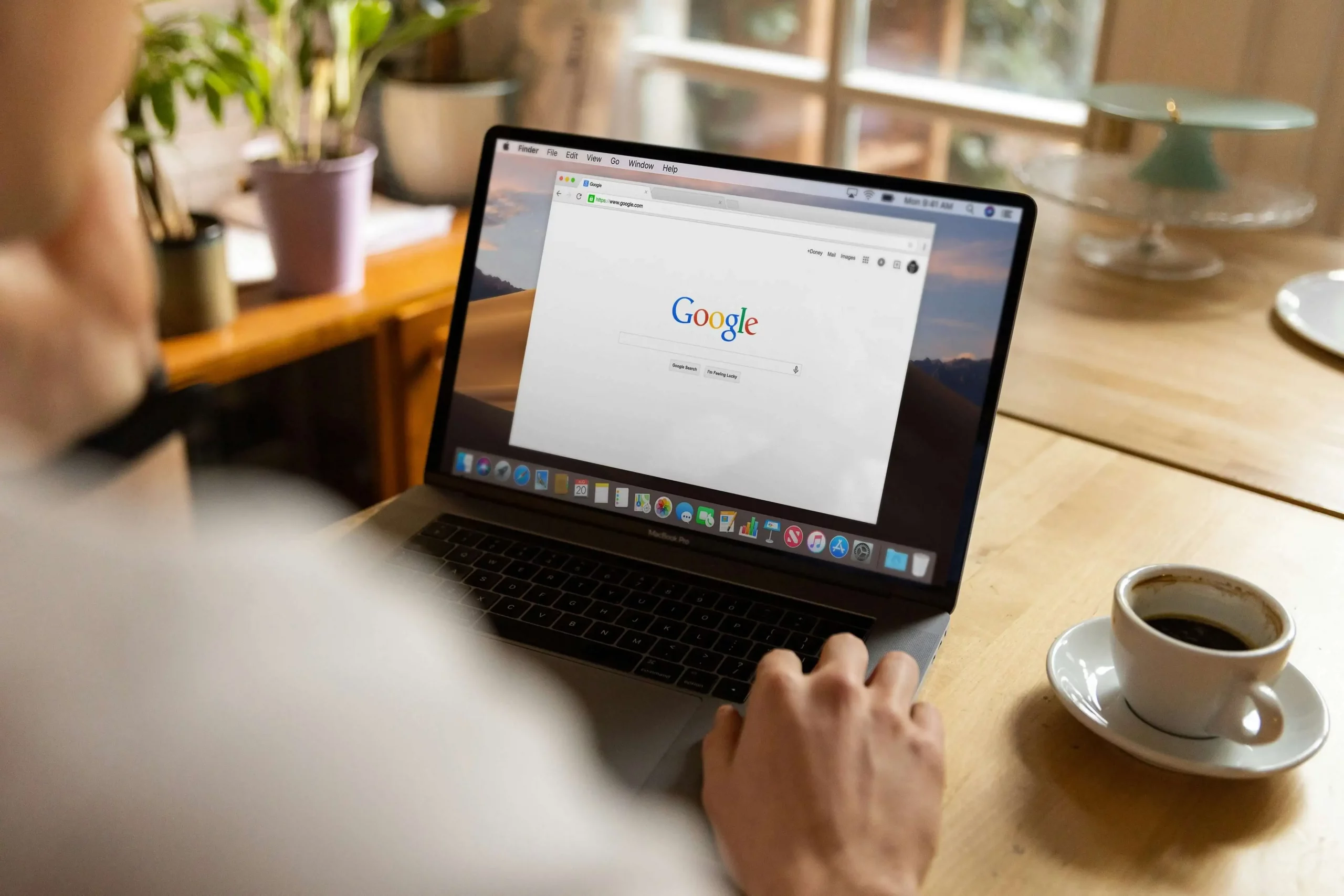 a computer with the google search bar open