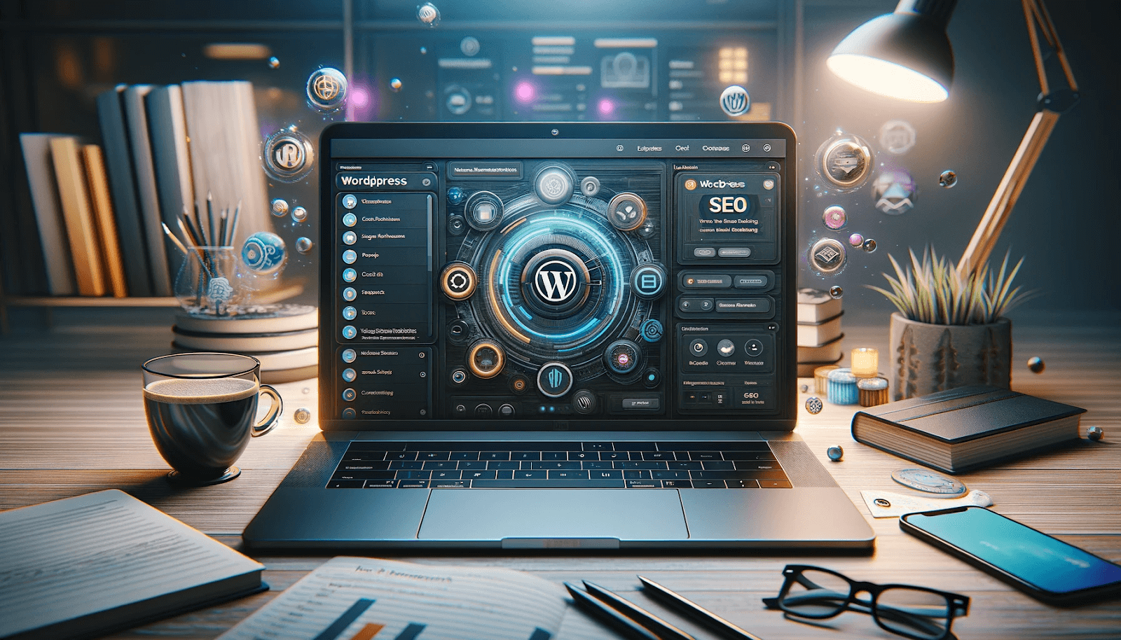 A computer with wordpress open