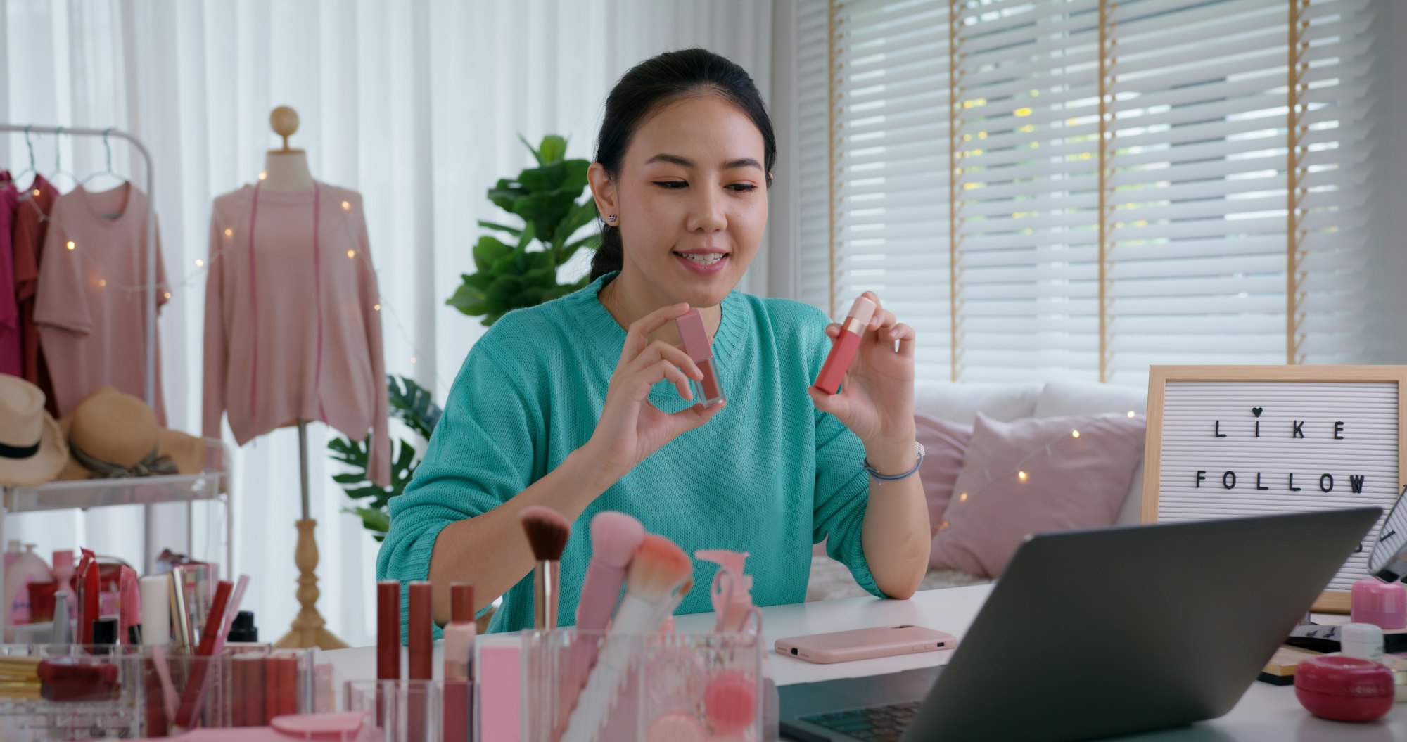 Woman creating Viral Content.