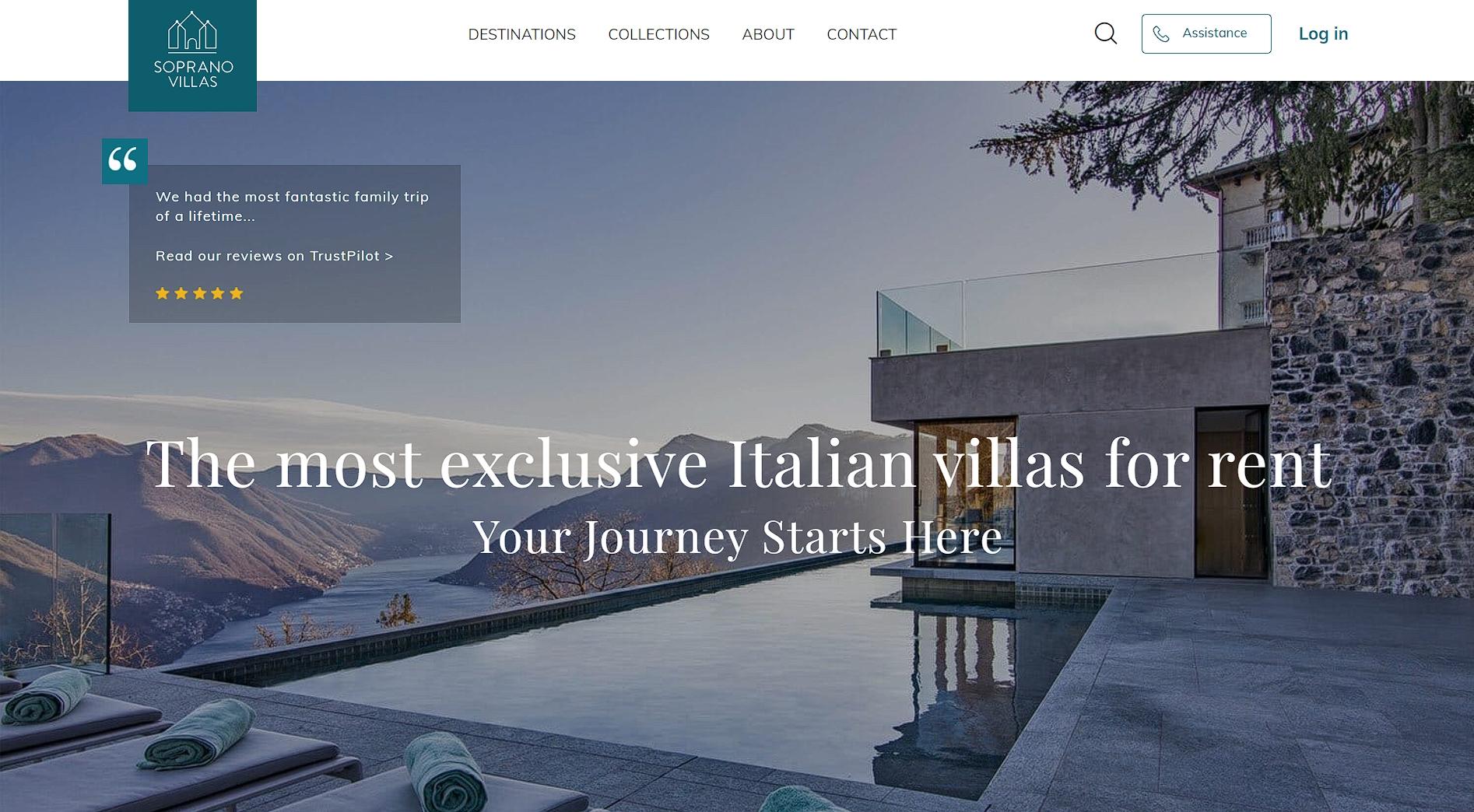 Integrate Brand Storytelling. Saprano Villas home page.